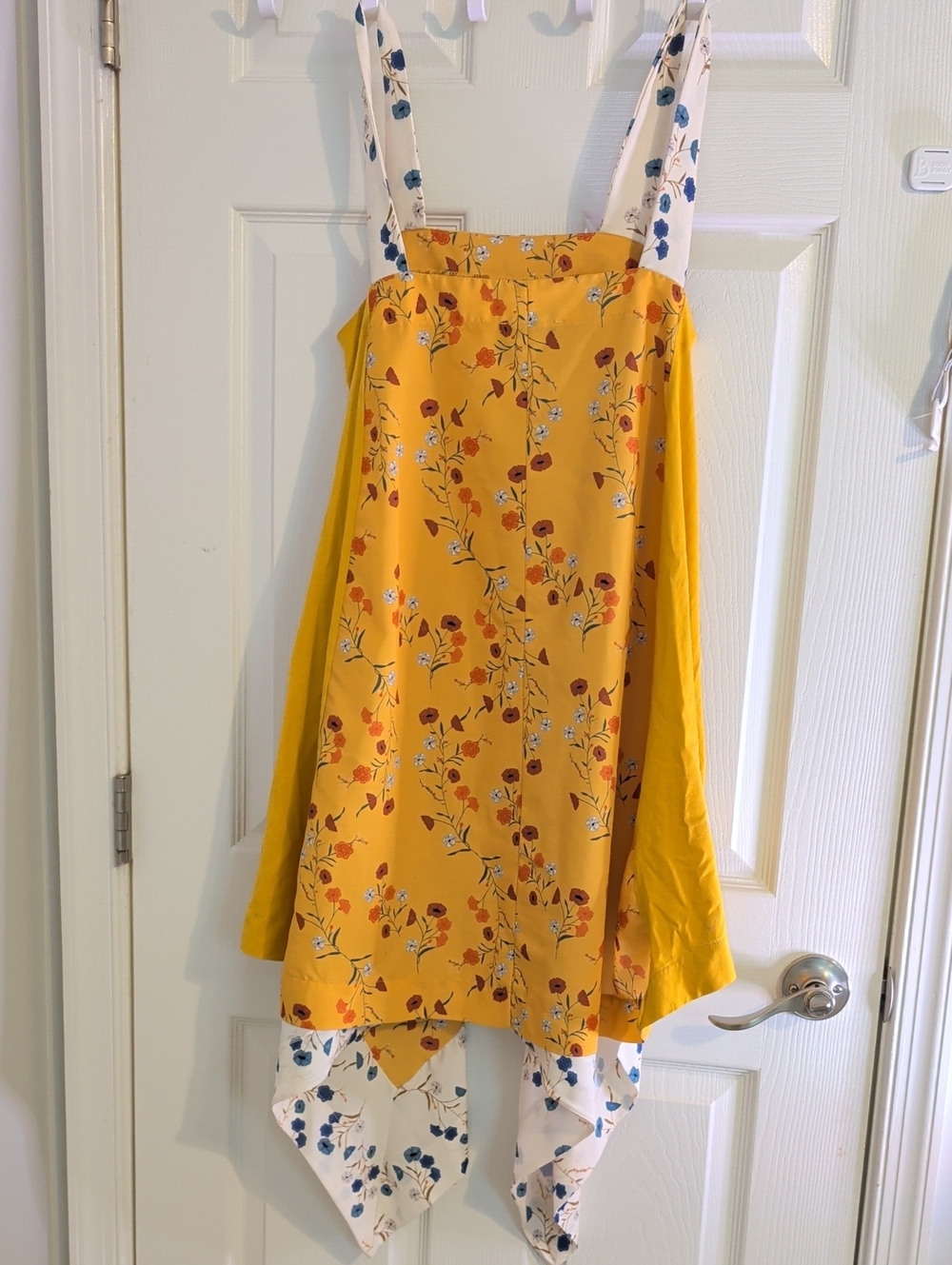 Zara Yellow Floral Handkerchief Hem Dress with White Floral Trim Patchwork Flowy - Picture 7 of 8